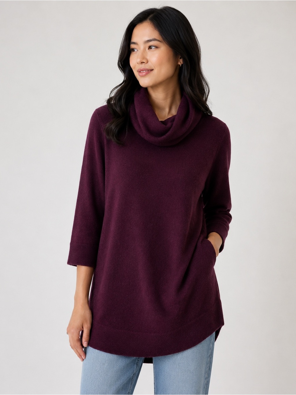 Magaschoni 100% Cashmere Plum Cowl Neck Tunic Sweater Small